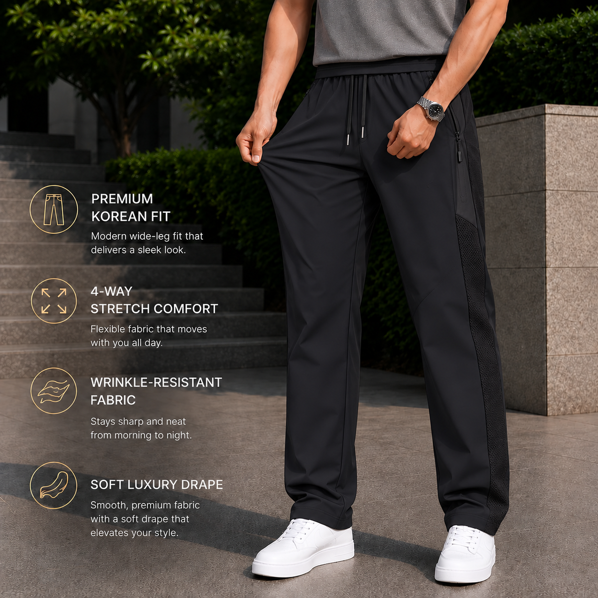 Premium Korean Mesh Pants - BLACK