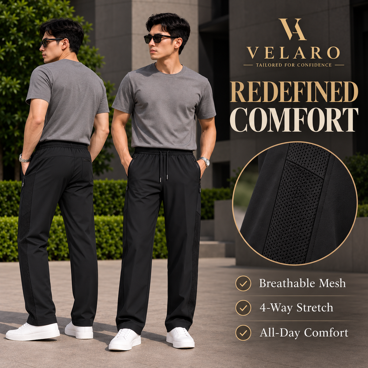 Men's Breathable mesh Panel Casual pants