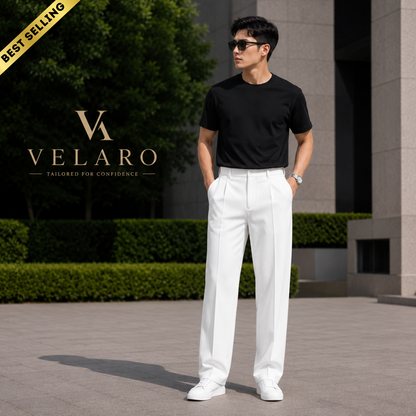 Loose Fit Solid Korean Pants Stretchable (WHITE)