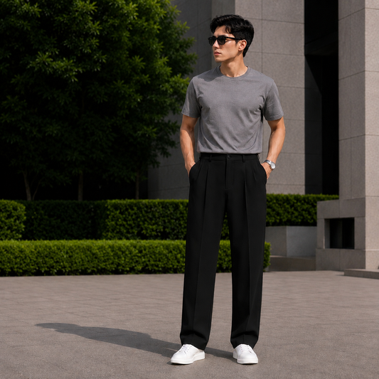 Loose Fit Solid Korean Pants Stretchable (Black) - XXL