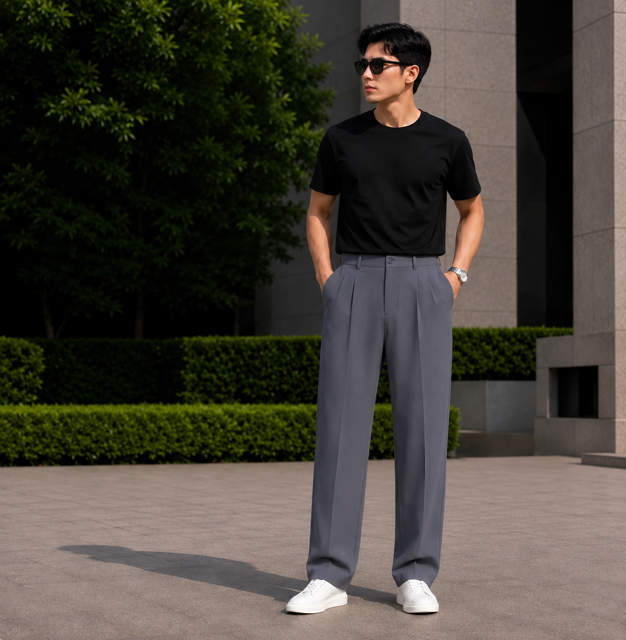 Loose Fit Solid Korean Pants Stretchable (Grey) - XXL