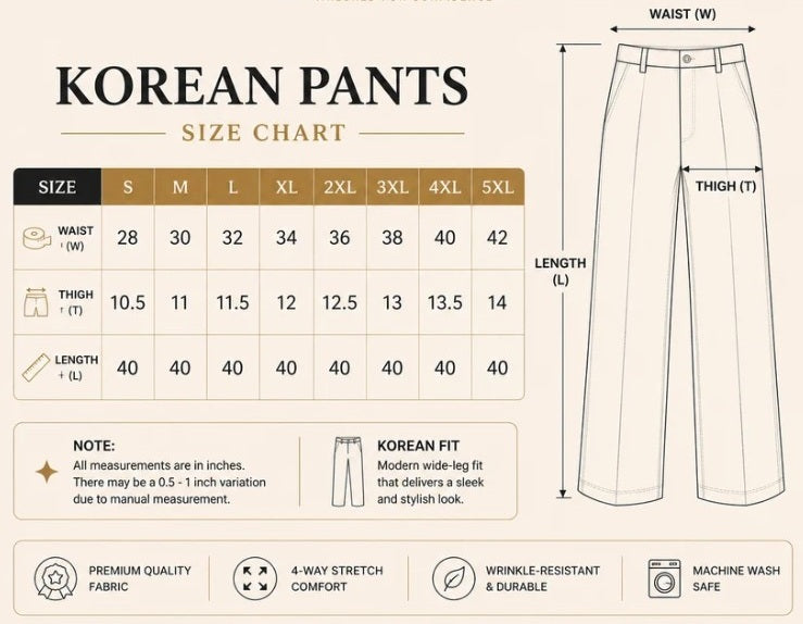 Loose Fit Solid Korean Pants Stretchable (Black) - XXL