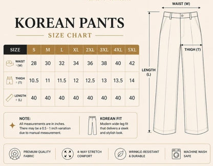 Loose Fit Solid Korean Pants Stretchable (Black) - XXL