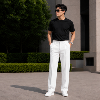 Loose Fit Solid Korean Pants Stretchable (White) - XXL